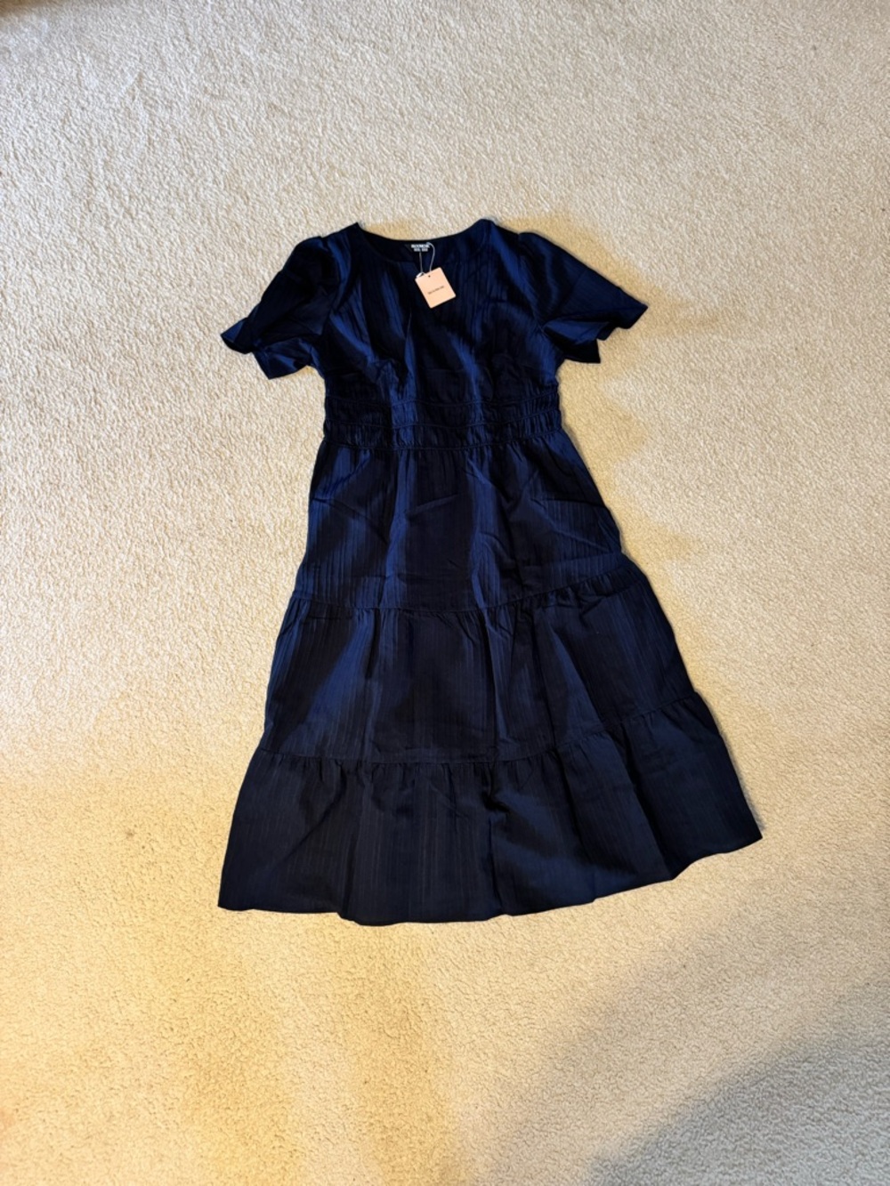 BloomChic Navy Textured Tiered Dress
